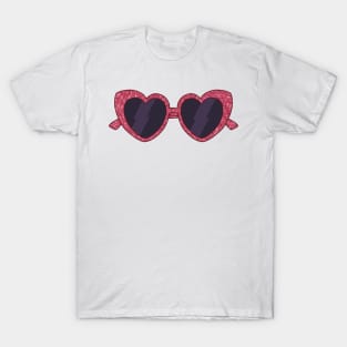 sparkling pink red heart shaped sunglasses aesthetic dollette coquette T-Shirt